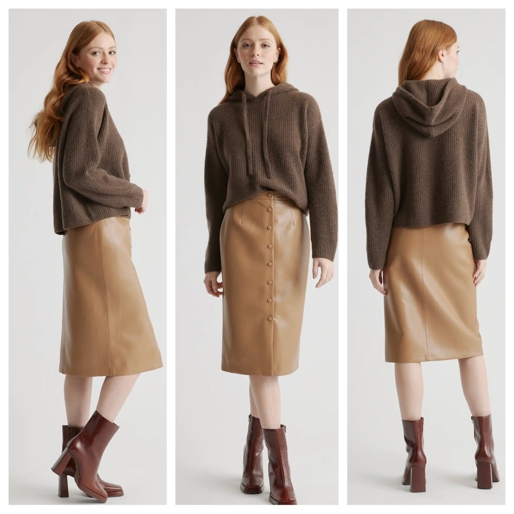 Quince Mongolian Cashmere Fisherman Pullover Brown Hoodie XS